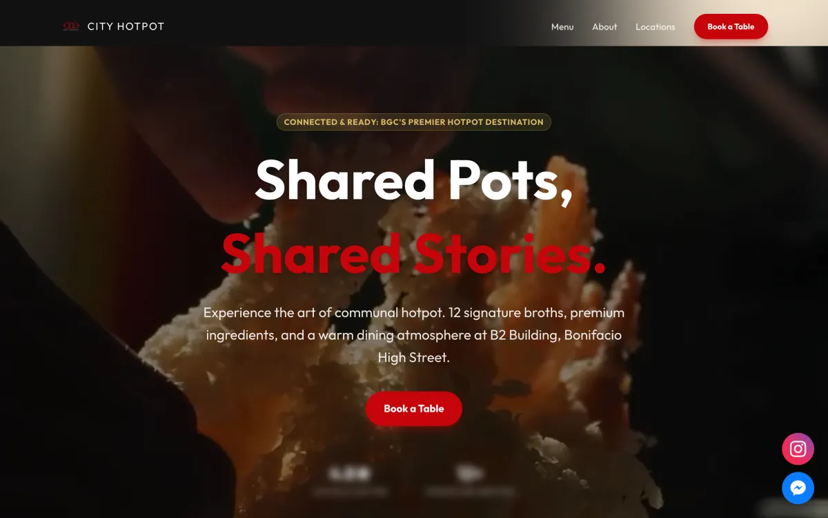 Hotpot restaurant website with a menu and reservations flow