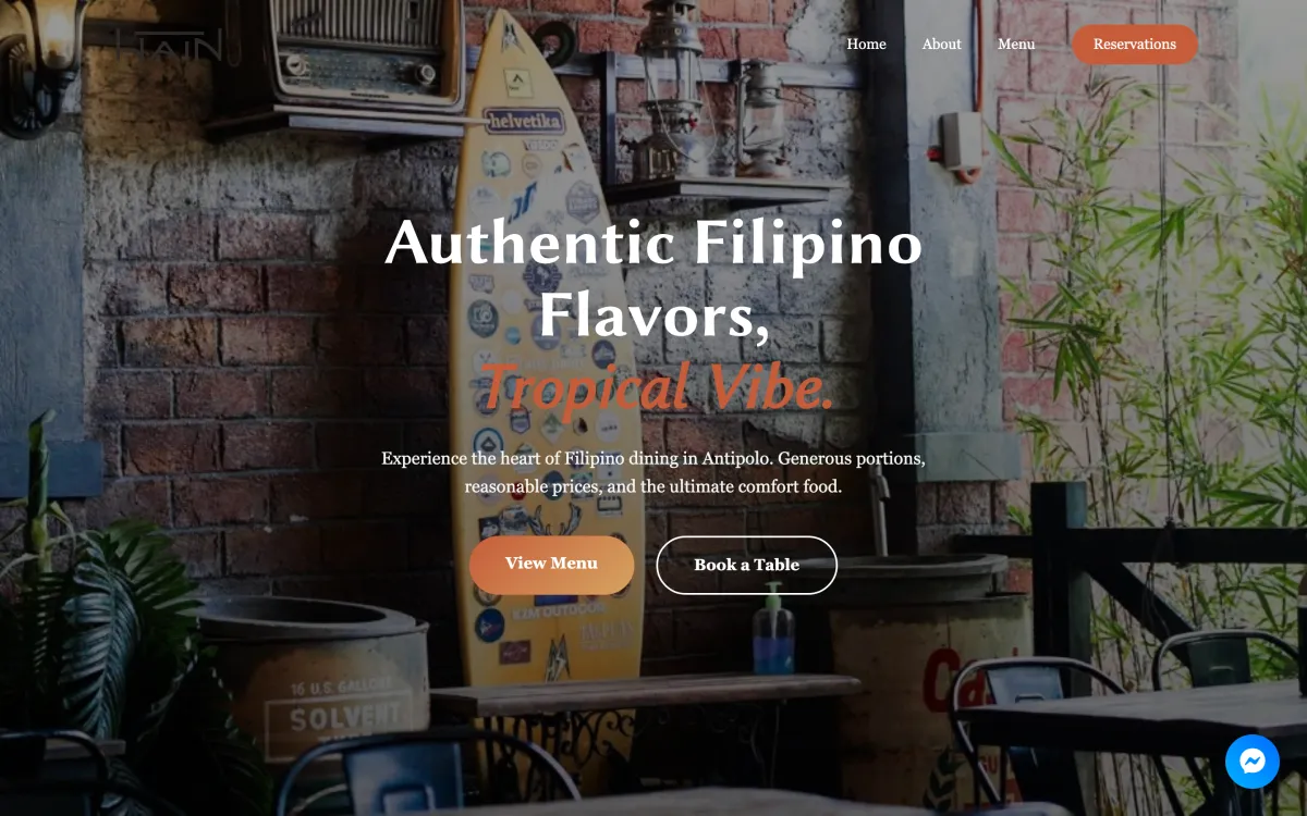 Filipino restaurant website for a suburb dining spot