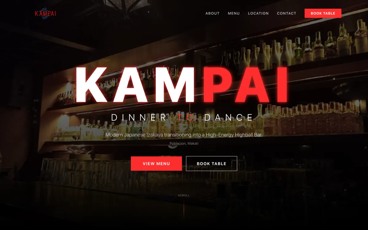 Izakaya bar website for a nightlife district