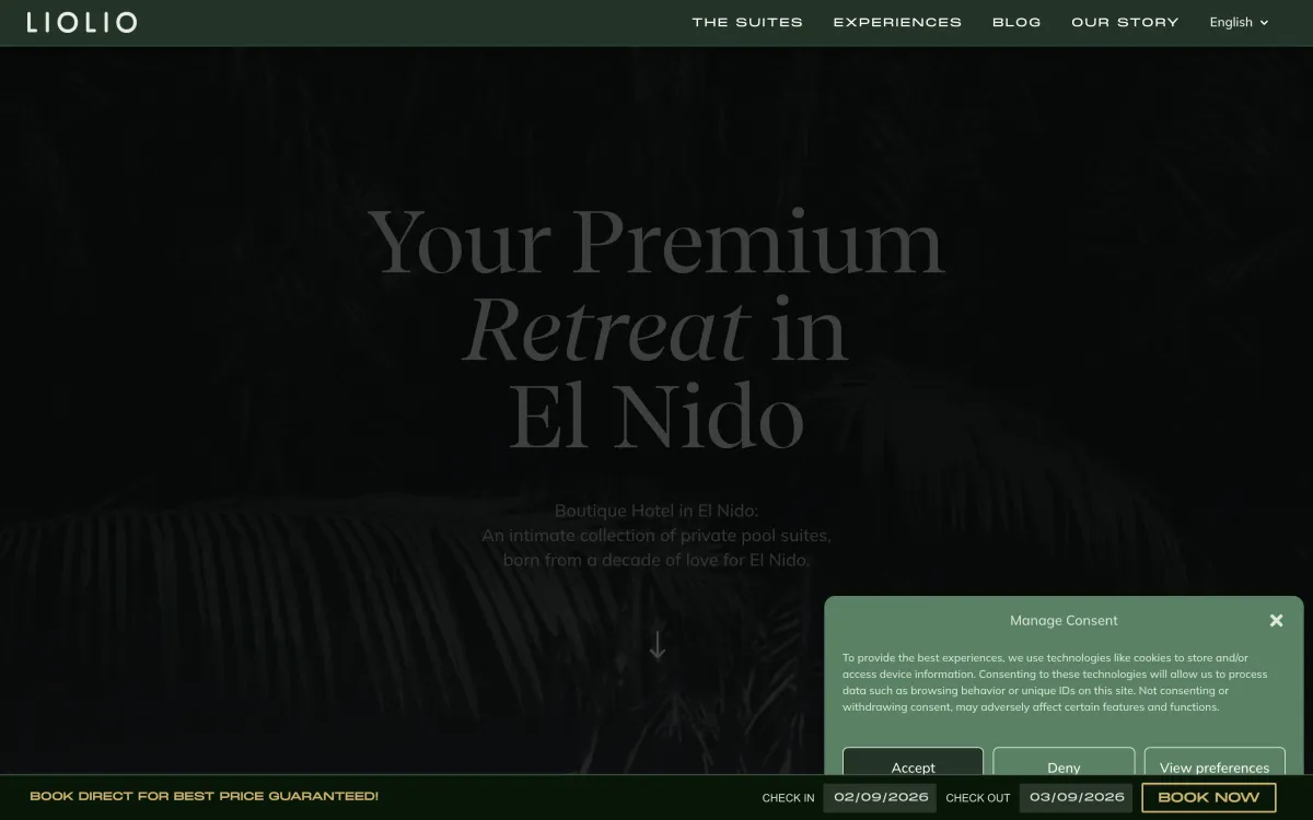 Boutique hotel website for an island town