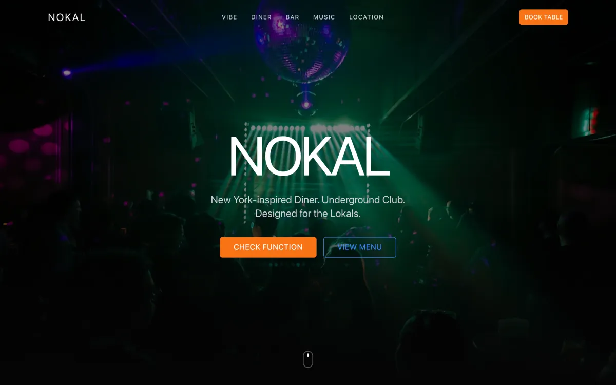 Nightclub and diner website for a nightlife district