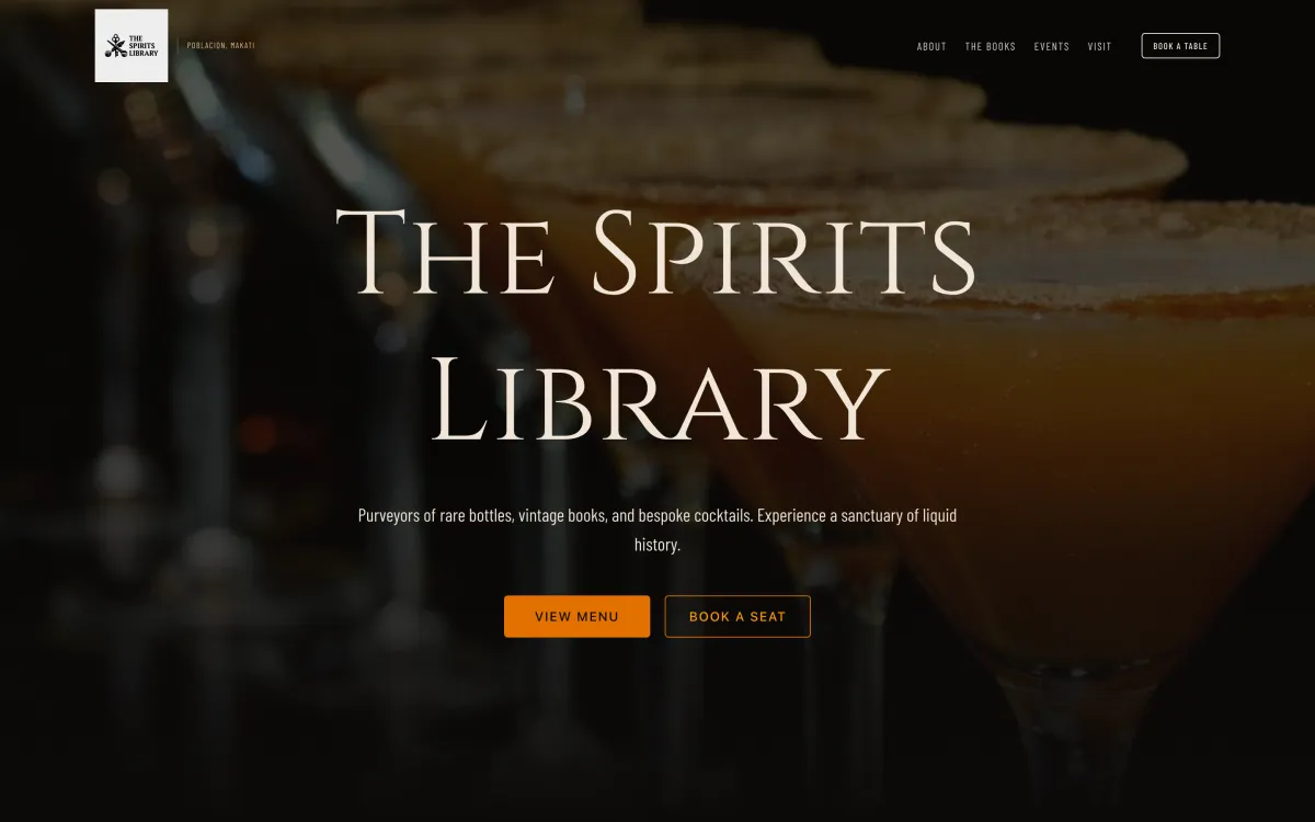 Cocktail bar website for a rare-bottles purveyor