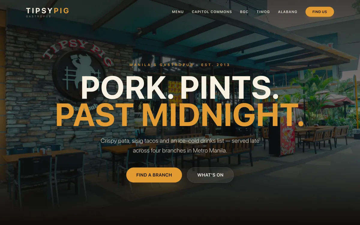 Gastropub website with a live-music events page